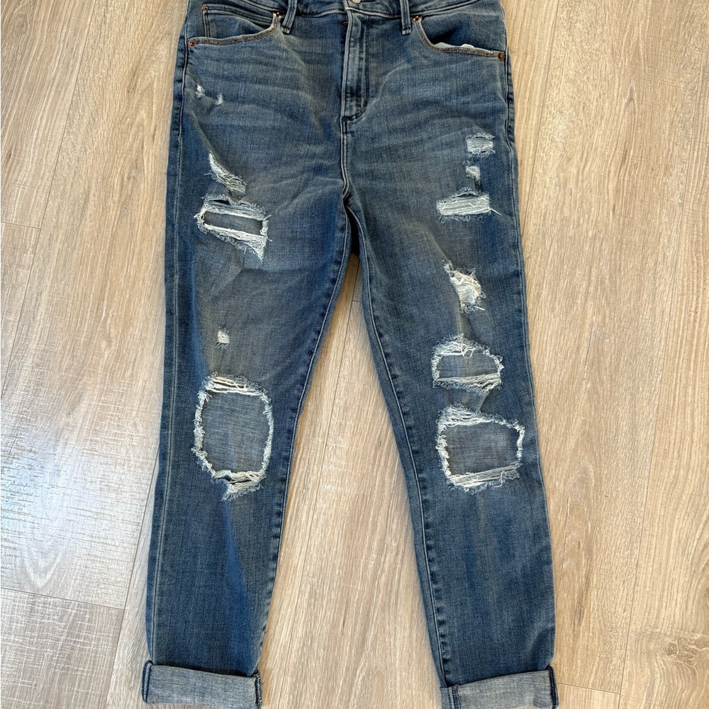 Abercrombie & Fitch Dark Blue Distressed Cropped Jeans